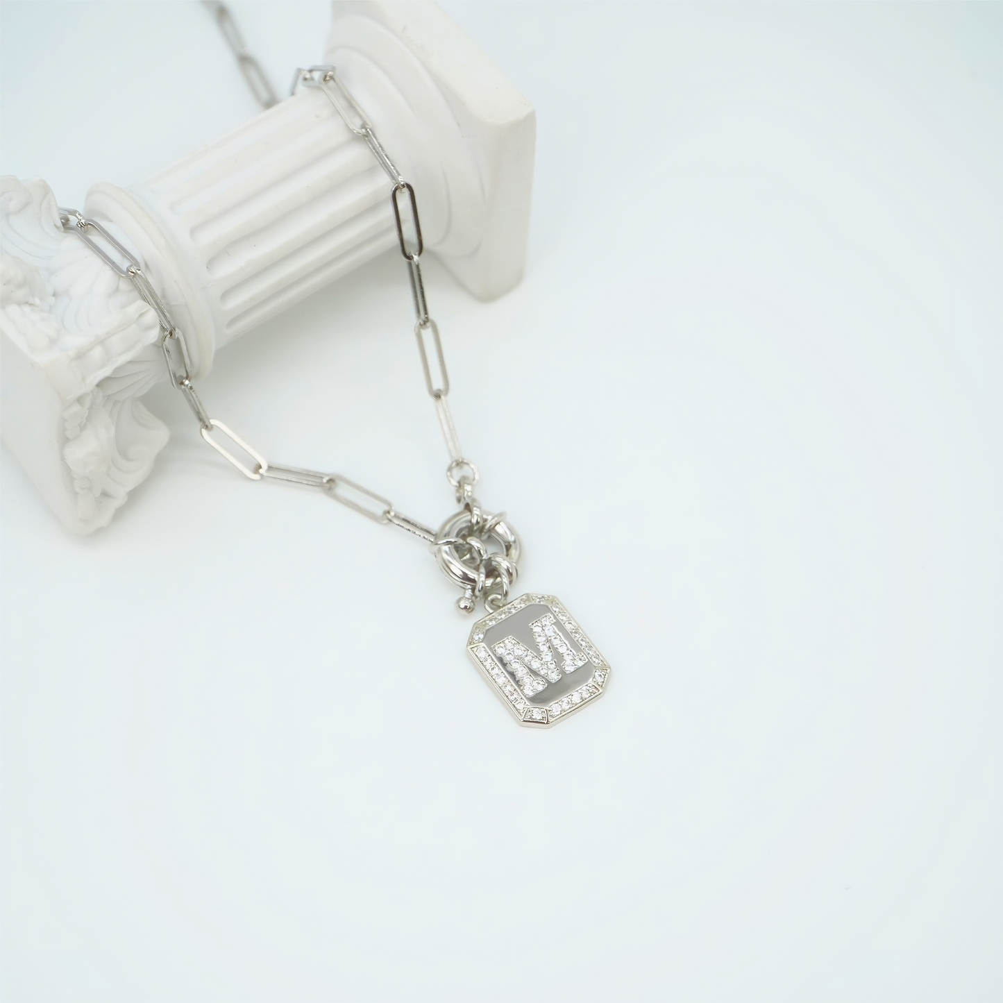 Initial Pendant Necklace with Paperclip Chain