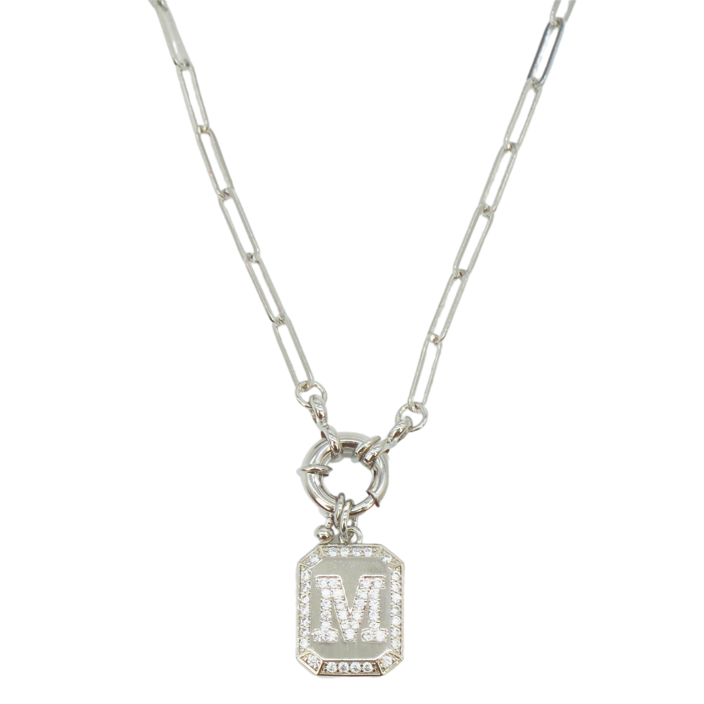 Initial Pendant Necklace with Paperclip Chain