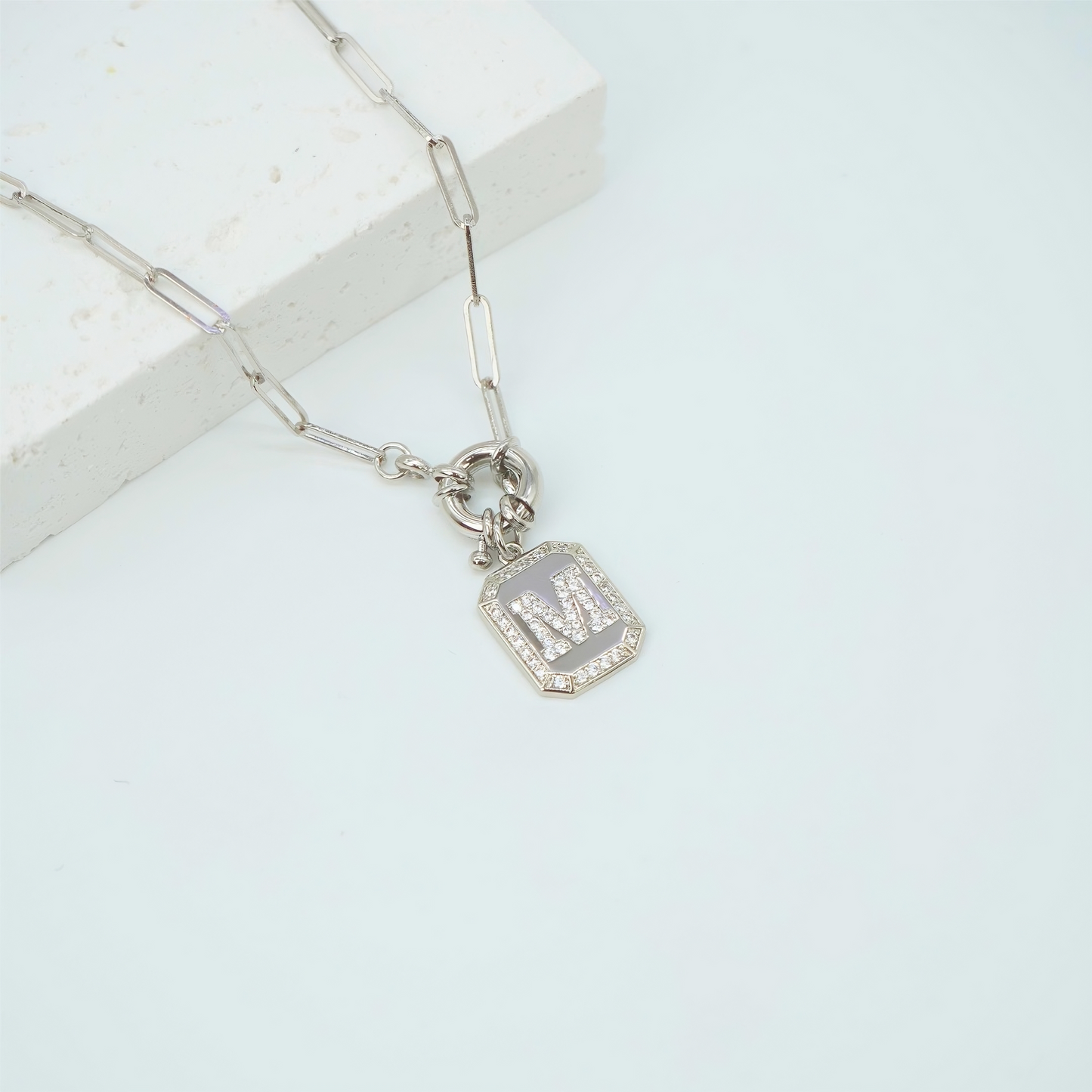 Initial Pendant Necklace with Paperclip Chain